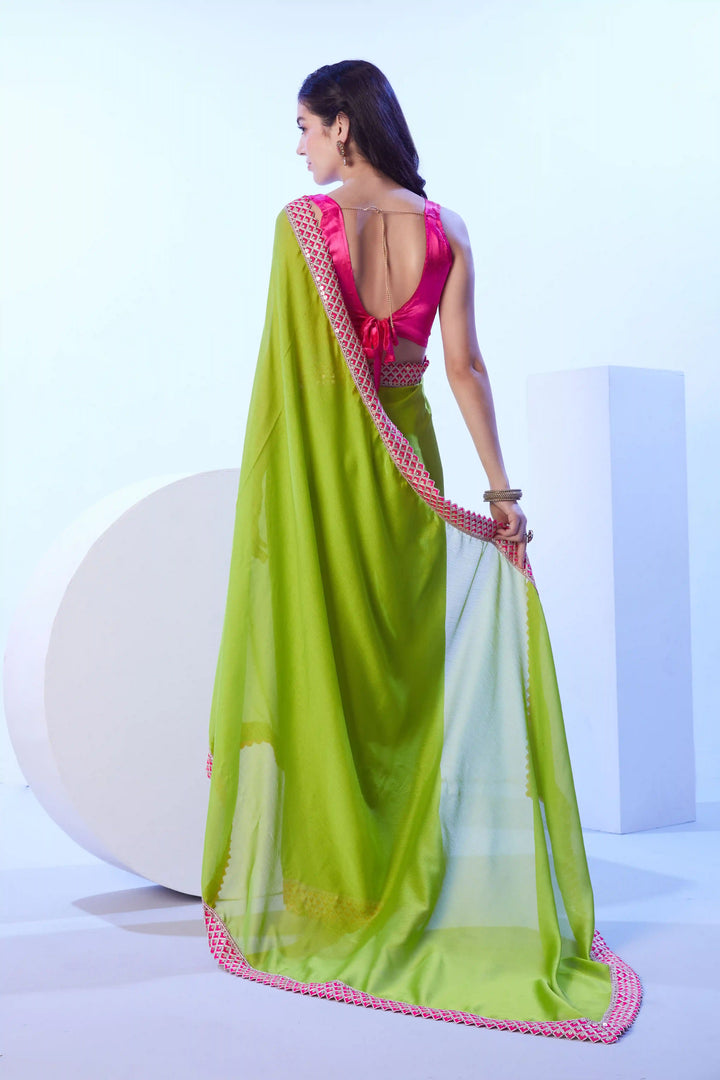 Fancy Parrot Green Saree | Solid Designer Look Wedding & Festive Wear