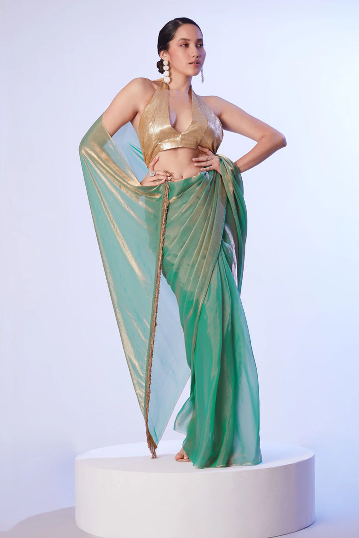 Rama Green Solid Designer Saree | Lace Work Perfect for Weddings & Parties