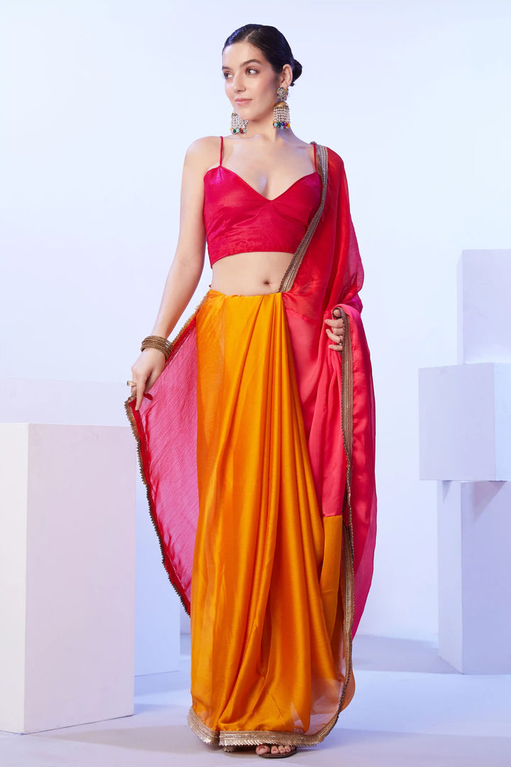 Red Satin Moss Saree | Art Silk Blouse Designer Lace Work for Weddings