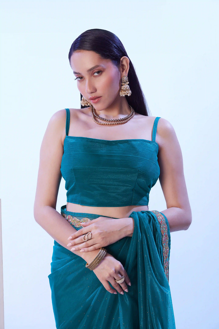 Designer Sea Blue Saree | C/H Net Fabric Wedding & Festive Look