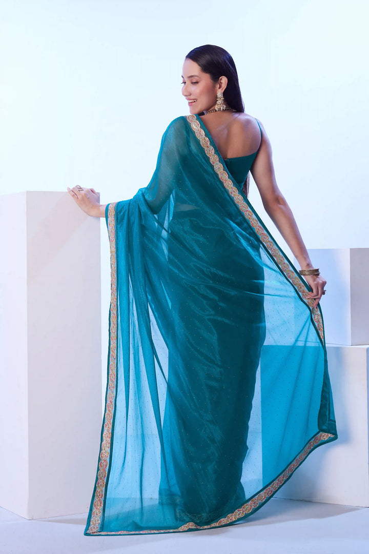 Designer Sea Blue Saree | C/H Net Fabric Wedding & Festive Look