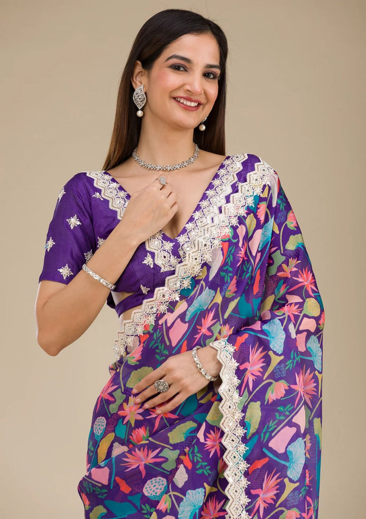 Designer Georgette Saree | Digital Print & Embroidery Perfect for Party Wear