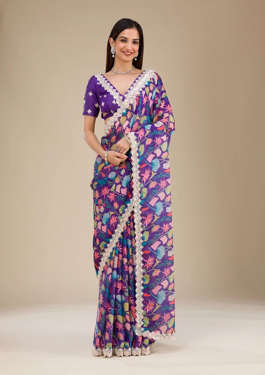 Designer Georgette Saree | Digital Print & Embroidery Perfect for Party Wear