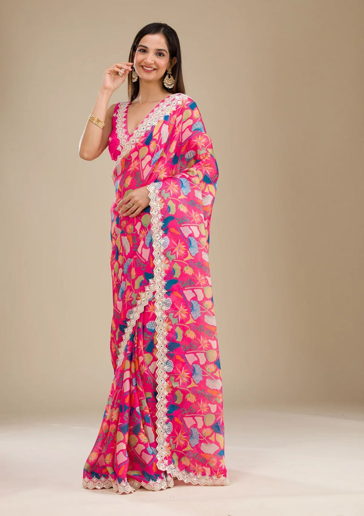 Designer Georgette Saree | Digital Print & Embroidery Perfect for Party Wear