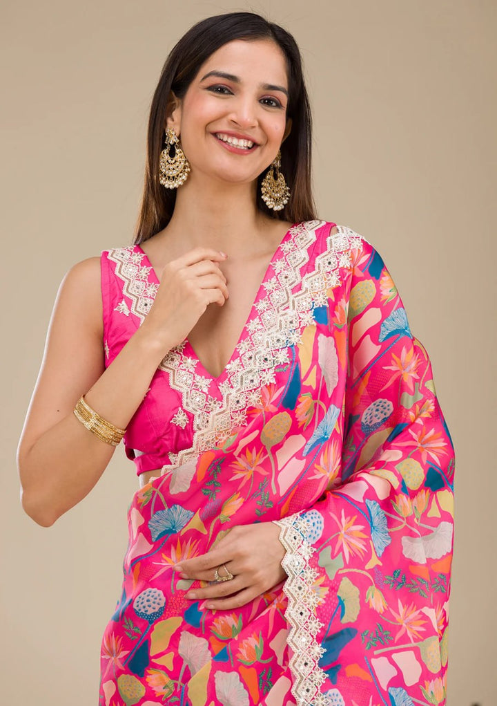 Designer Georgette Saree | Digital Print & Embroidery Perfect for Party Wear