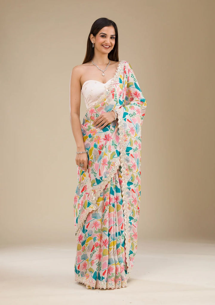 Designer Georgette Saree | Digital Print & Embroidery Perfect for Party Wear