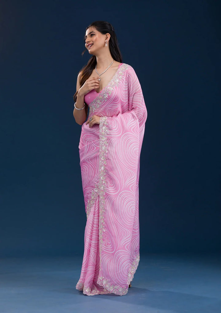 Designer Georgette Saree | Digital Print & Sequins Embroidery Festive & Wedding