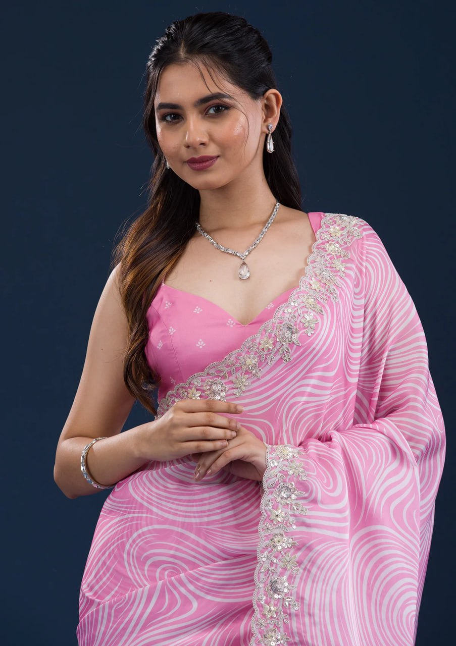 Designer Georgette Saree | Digital Print & Sequins Embroidery Festive & Wedding
