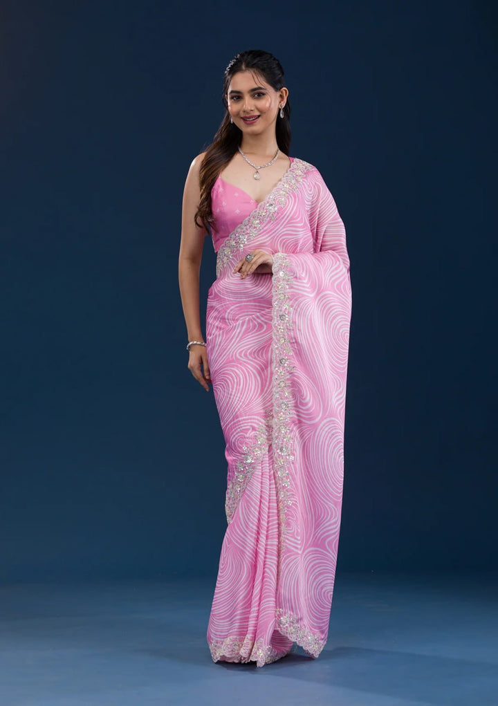 Designer Georgette Saree | Digital Print & Sequins Embroidery Festive & Wedding