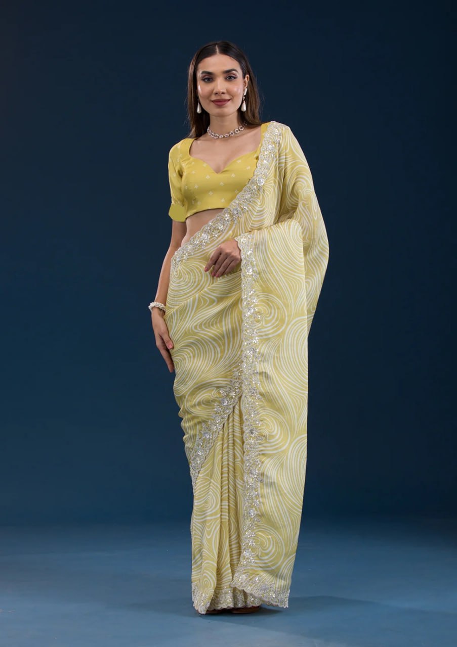 Designer Georgette Saree | Digital Print & Sequins Embroidery Festive & Wedding
