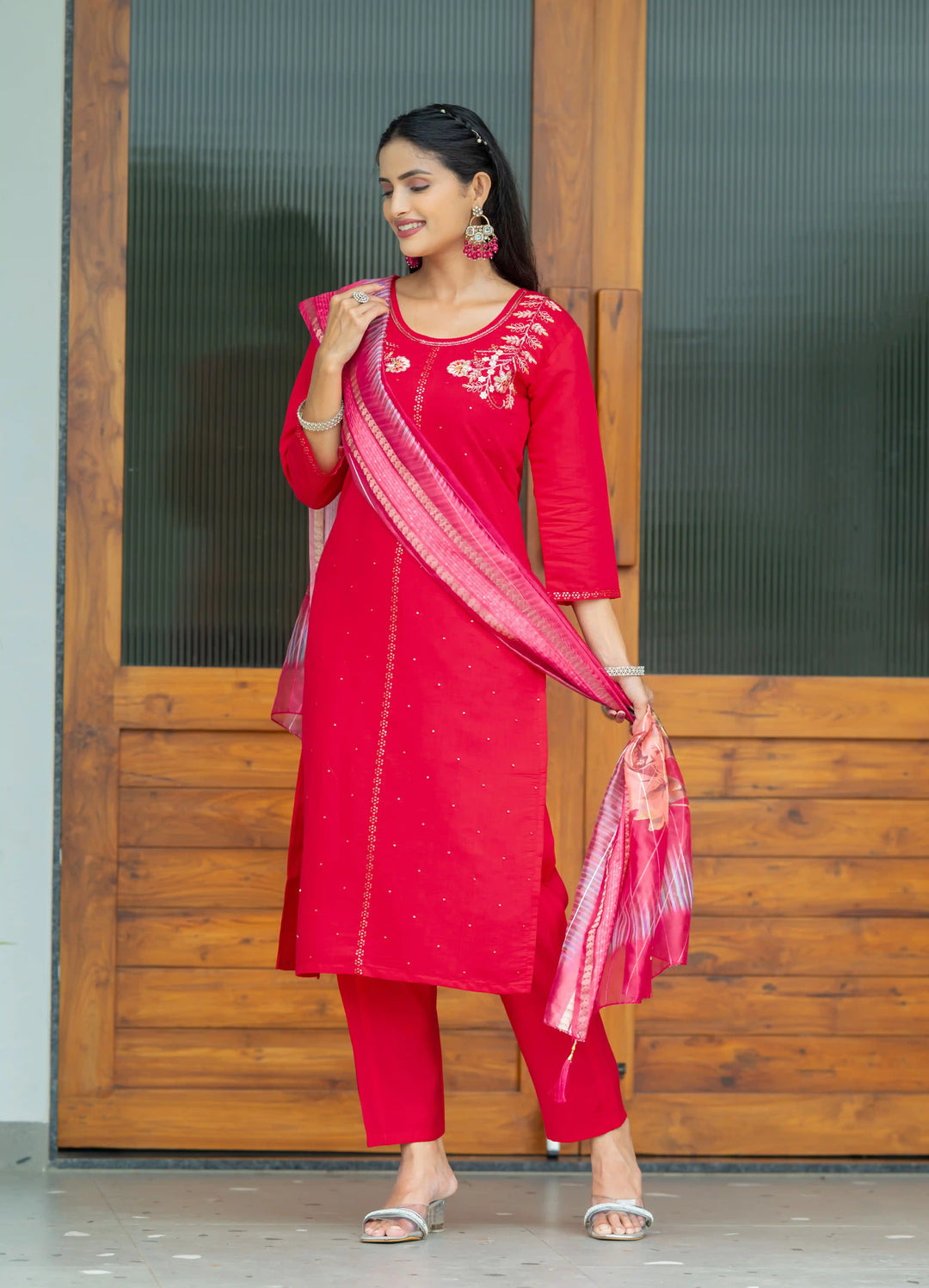 Rani Pink Salwar Suit | Modal Silk Embroidery & Digital Print Party Wear