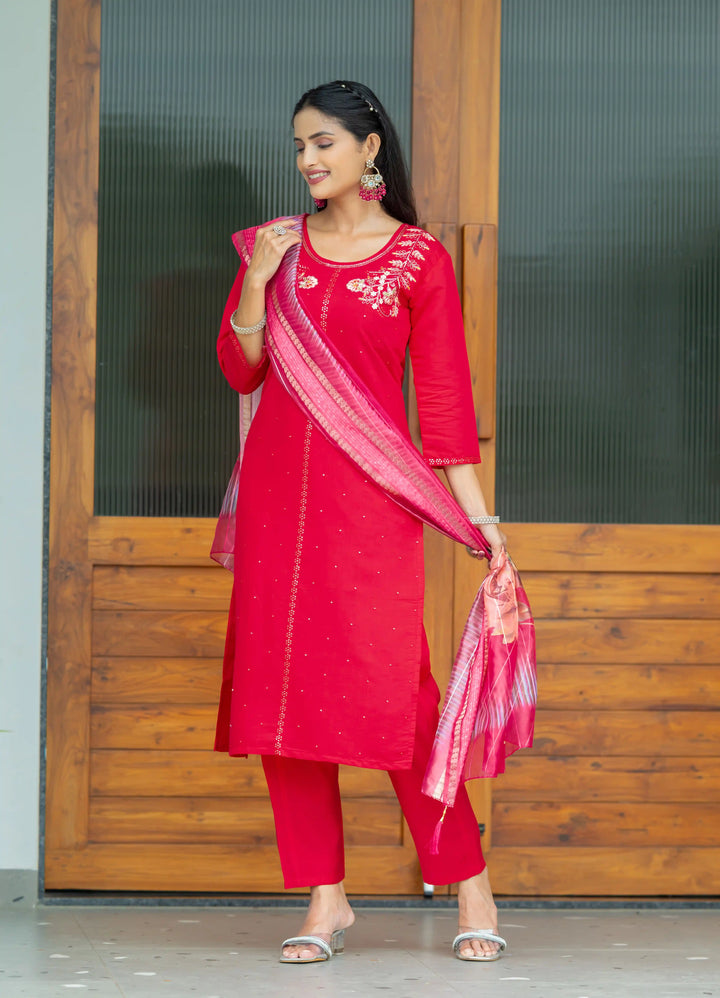 Rani Pink Salwar Suit | Modal Silk Embroidery & Digital Print Party Wear