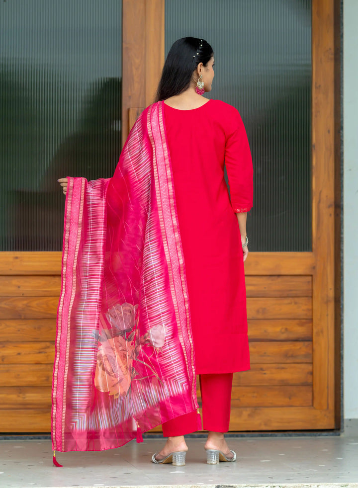 Rani Pink Salwar Suit | Modal Silk Embroidery & Digital Print Party Wear