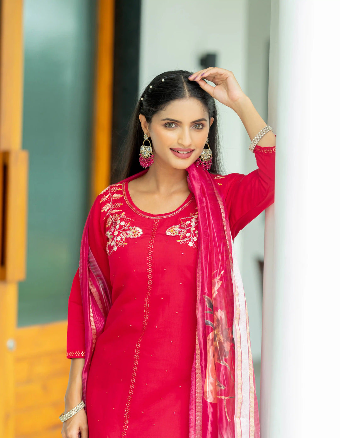 Rani Pink Salwar Suit | Modal Silk Embroidery & Digital Print Party Wear