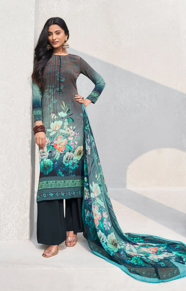 Modern Gray Crepe Suit | Digital Printed Design & Stylish Georgette Dupatta