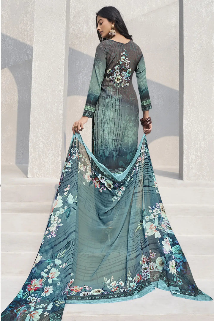 Modern Gray Crepe Suit | Digital Printed Design & Stylish Georgette Dupatta
