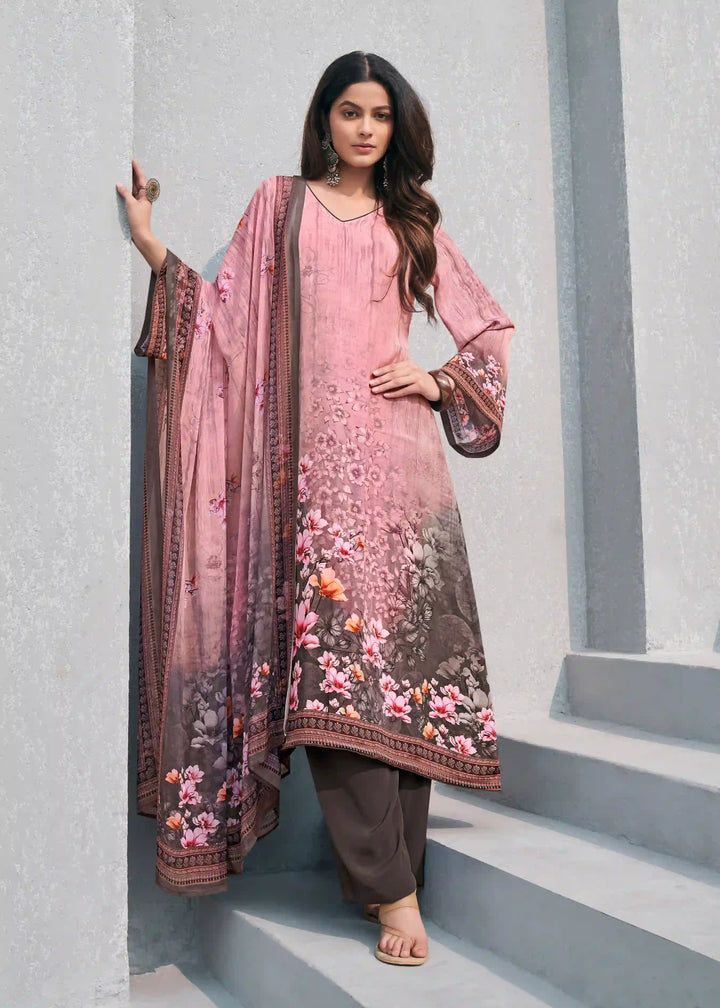 Luxurious Pink Crepe Suit | Designer Digital Print  Georgette Dupatta