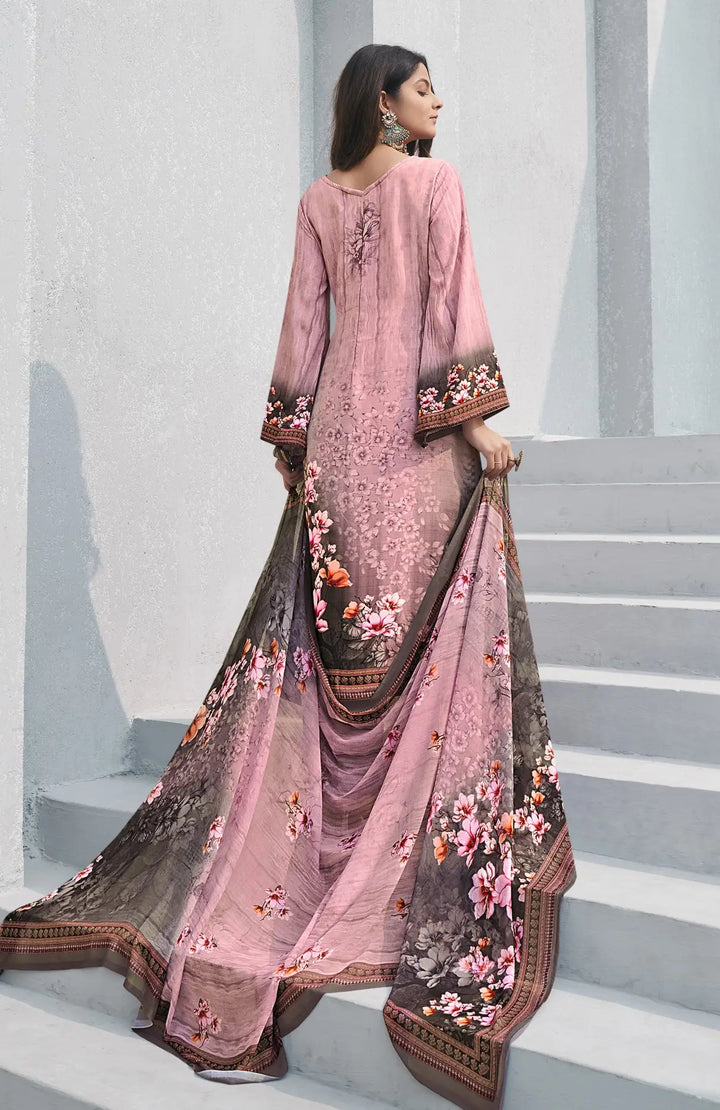 Luxurious Pink Crepe Suit | Designer Digital Print  Georgette Dupatta
