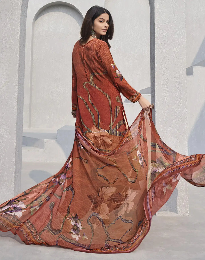 Bold Fiery Orange Designer Suit | Crepe & Georgette with Digital Printed Work