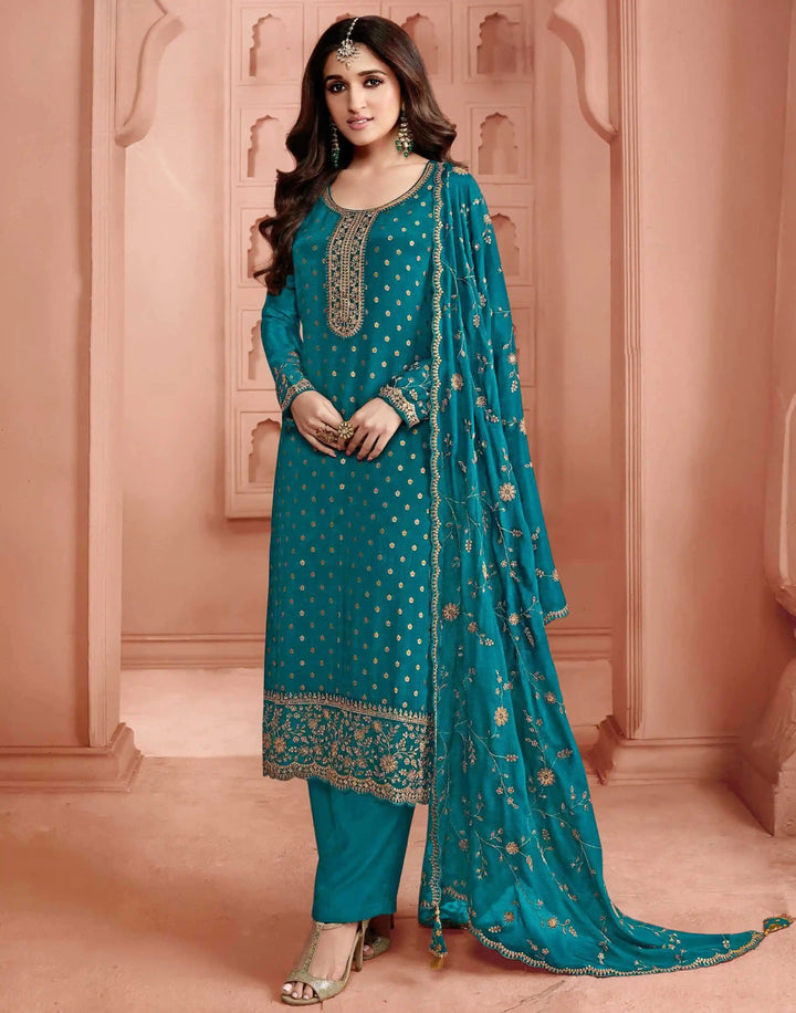 Elegant Dola Jacquard salwar Suit | Chinon Dupatta & Embroidery Work