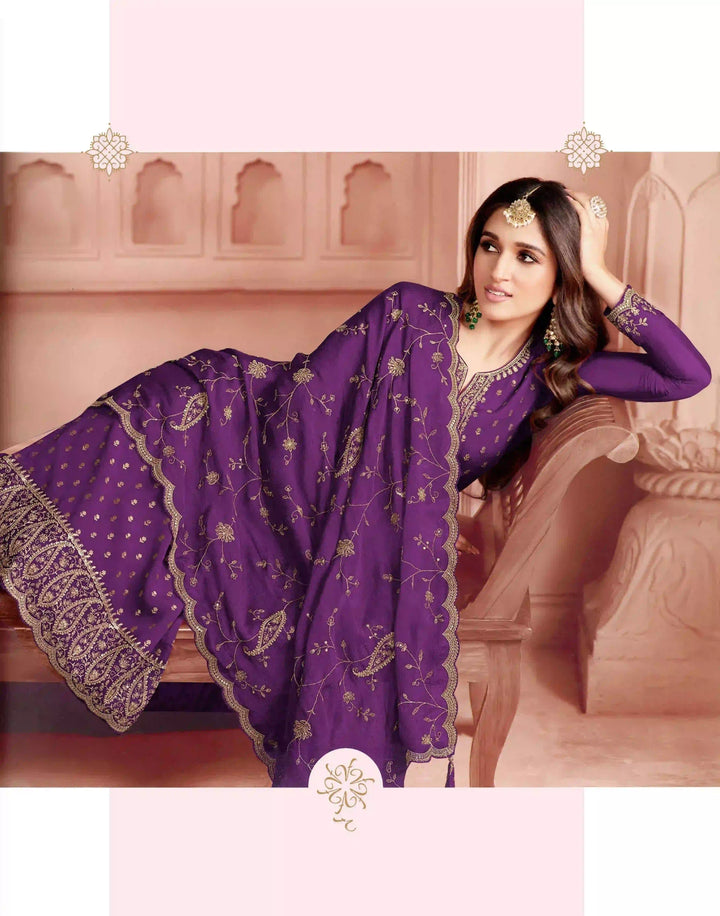 Elegant Dola Jacquard salwar Suit | Chinon Dupatta & Embroidery Work