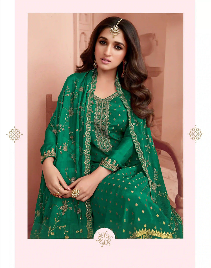 Elegant Dola Jacquard salwar Suit | Chinon Dupatta & Embroidery Work