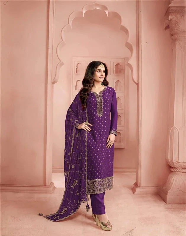 Elegant Dola Jacquard salwar Suit | Chinon Dupatta & Embroidery Work