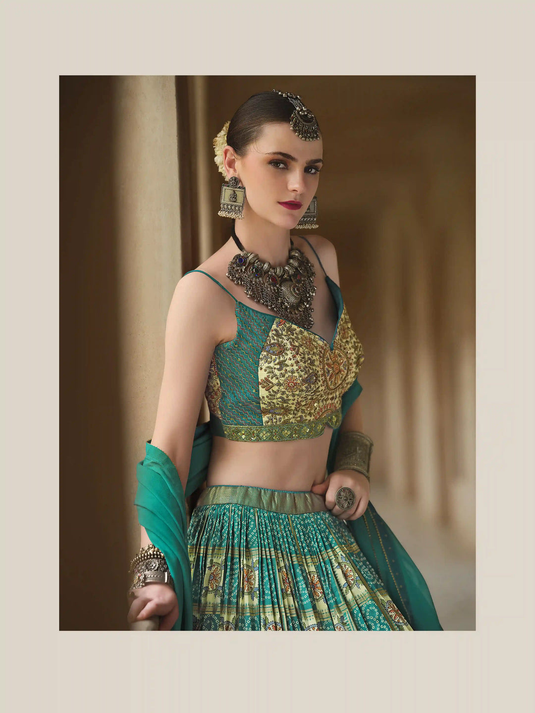 Designer Silk Lehenga Set | Embroidered & Foil Printed Festive Wear