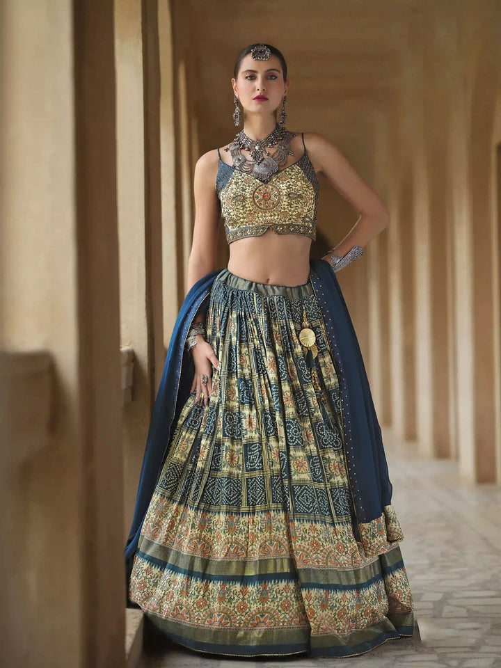 Designer Silk Lehenga Set | Embroidered & Foil Printed Festive Wear