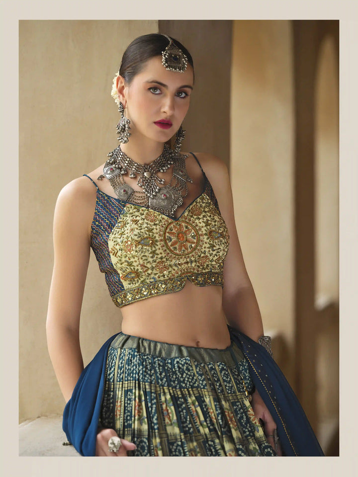 Designer Silk Lehenga Set | Embroidered & Foil Printed Festive Wear