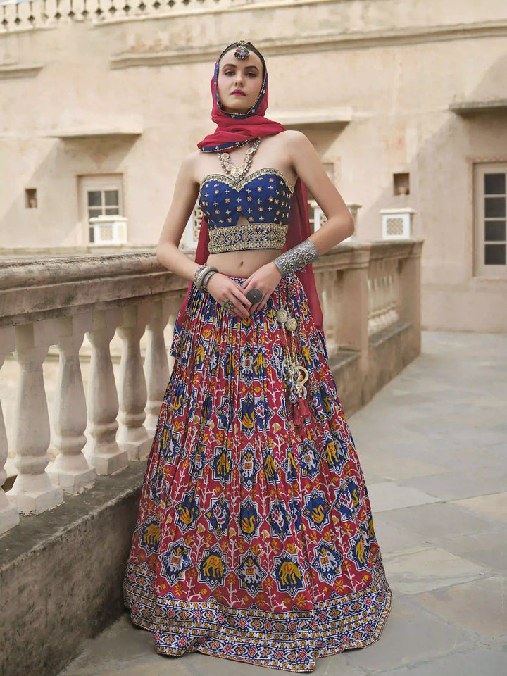 Designer Silk Lehenga Set | Foil Printed & Embroidered Perfect for Weddings