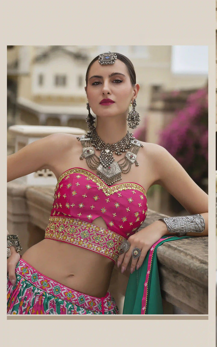 Designer Silk Lehenga Set | Foil Printed & Embroidered Perfect for Weddings