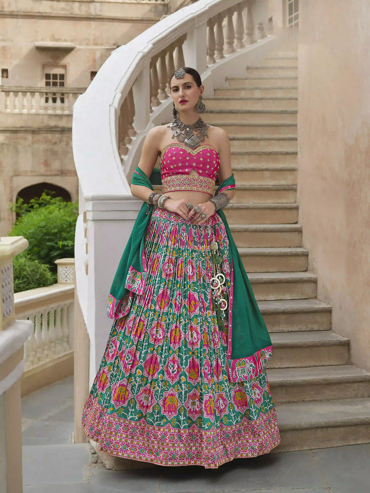 Designer Silk Lehenga Set | Foil Printed & Embroidered Perfect for Weddings