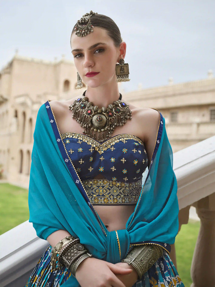 Designer Silk Lehenga Set | Foil Printed & Embroidered Perfect for Weddings