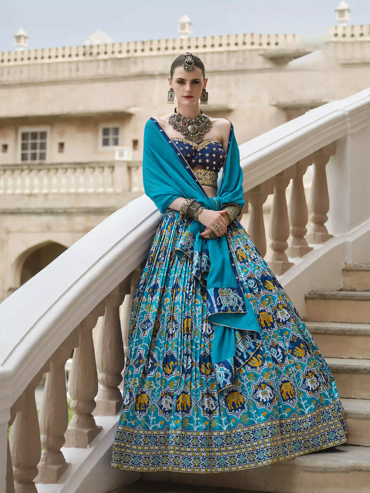 Designer Silk Lehenga Set | Foil Printed & Embroidered Perfect for Weddings