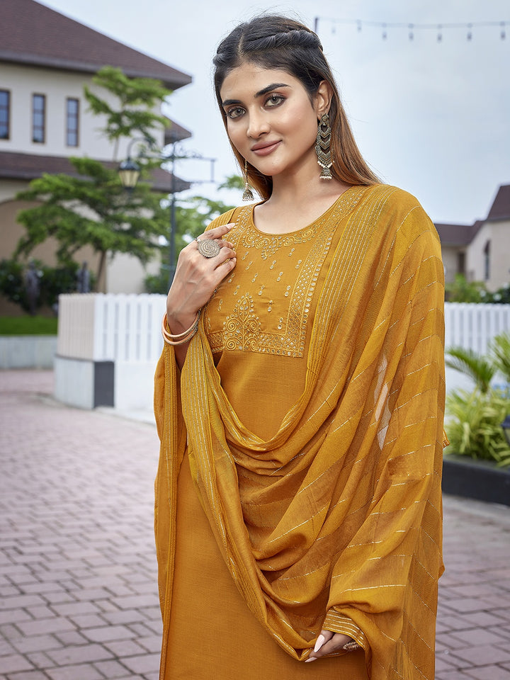Chic Mustard Cotton Blend Top and Bottom Combination | Completed with a Gorgeous Viscose Dupatta