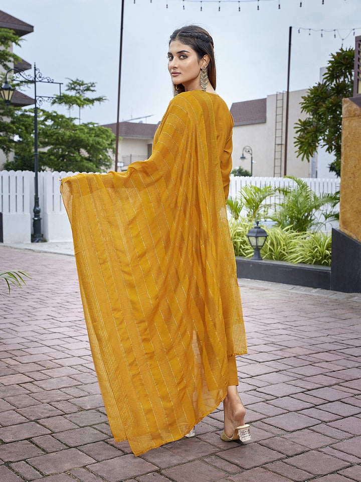 Chic Mustard Cotton Blend Top and Bottom Combination | Completed with a Gorgeous Viscose Dupatta