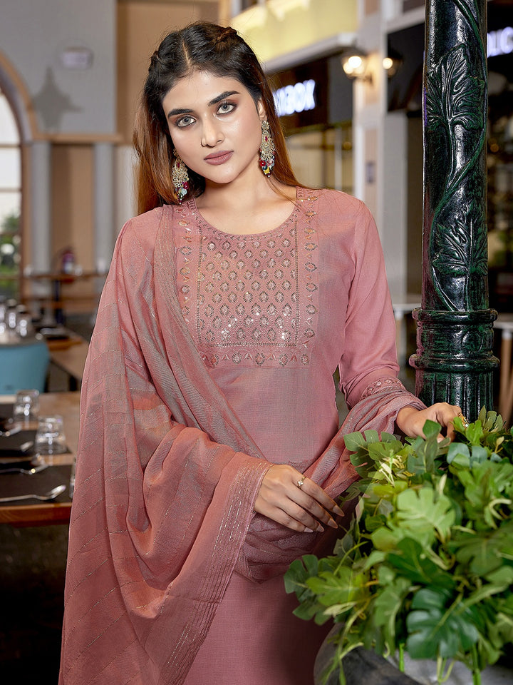 Graceful Dusty Pink Cotton Blend Top with Bottom | Highlighting a Stunning Viscose