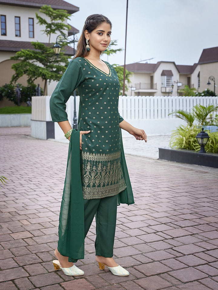 Graceful Teal Green Crepe Top with Bottom | Completed with a Gorgeous Georgette Dupatta
