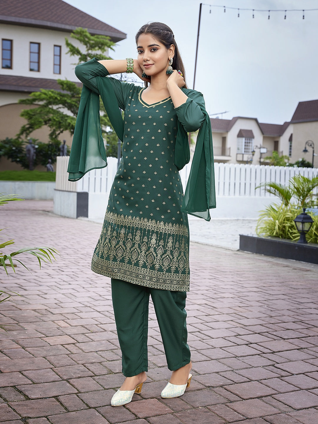 Graceful Teal Green Crepe Top with Bottom | Completed with a Gorgeous Georgette Dupatta