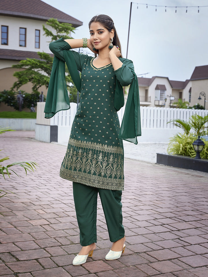 Graceful Teal Green Crepe Top with Bottom | Completed with a Gorgeous Georgette Dupatta