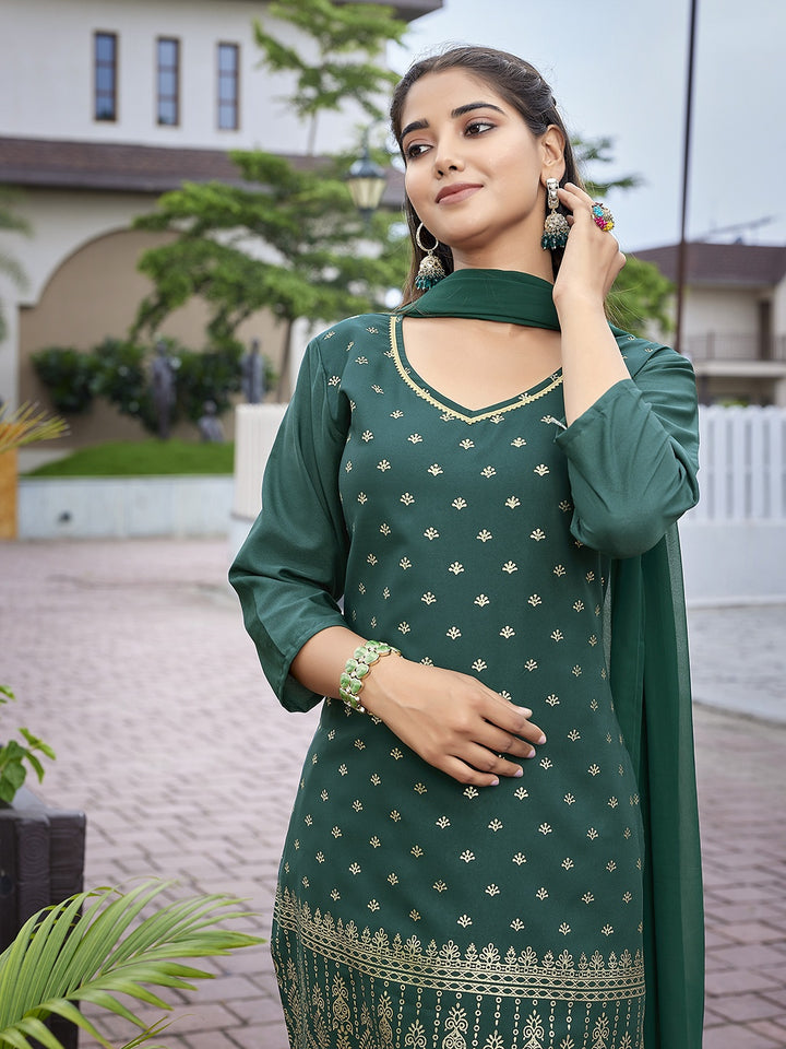 Graceful Teal Green Crepe Top with Bottom | Completed with a Gorgeous Georgette Dupatta