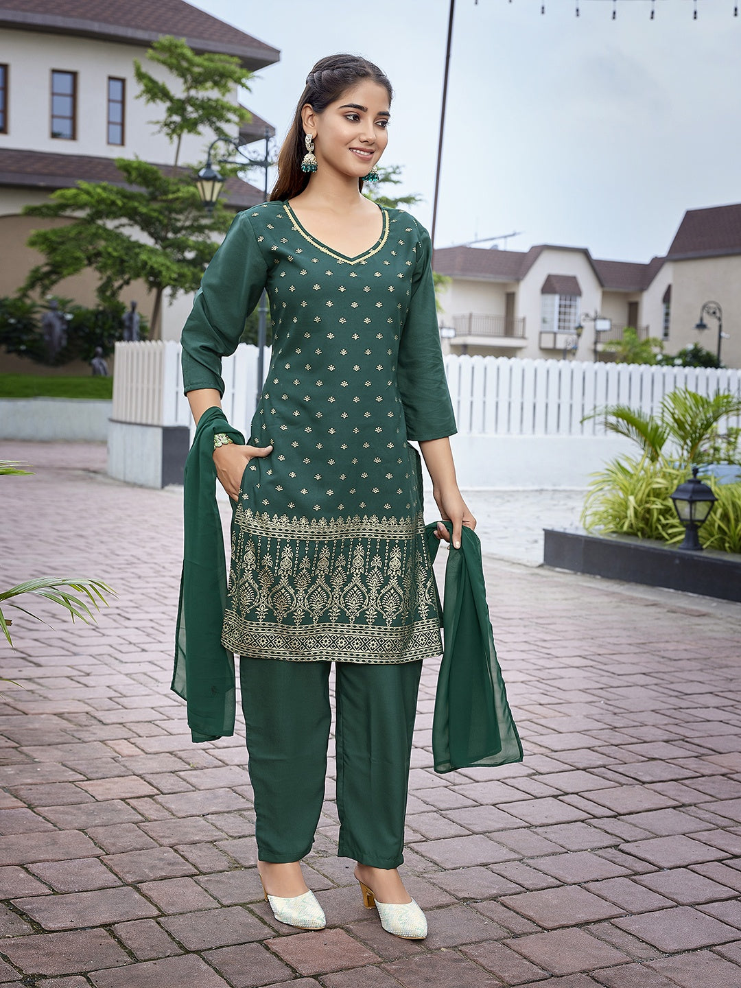 Graceful Teal Green Crepe Top with Bottom | Completed with a Gorgeous Georgette Dupatta