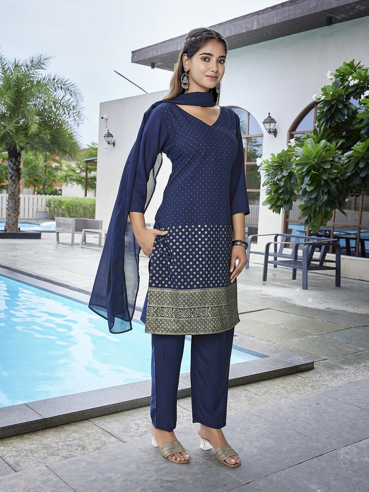Chic Navy Crepe Top and Bottom Combination | Completed with a Gorgeous Georgette Dupatta