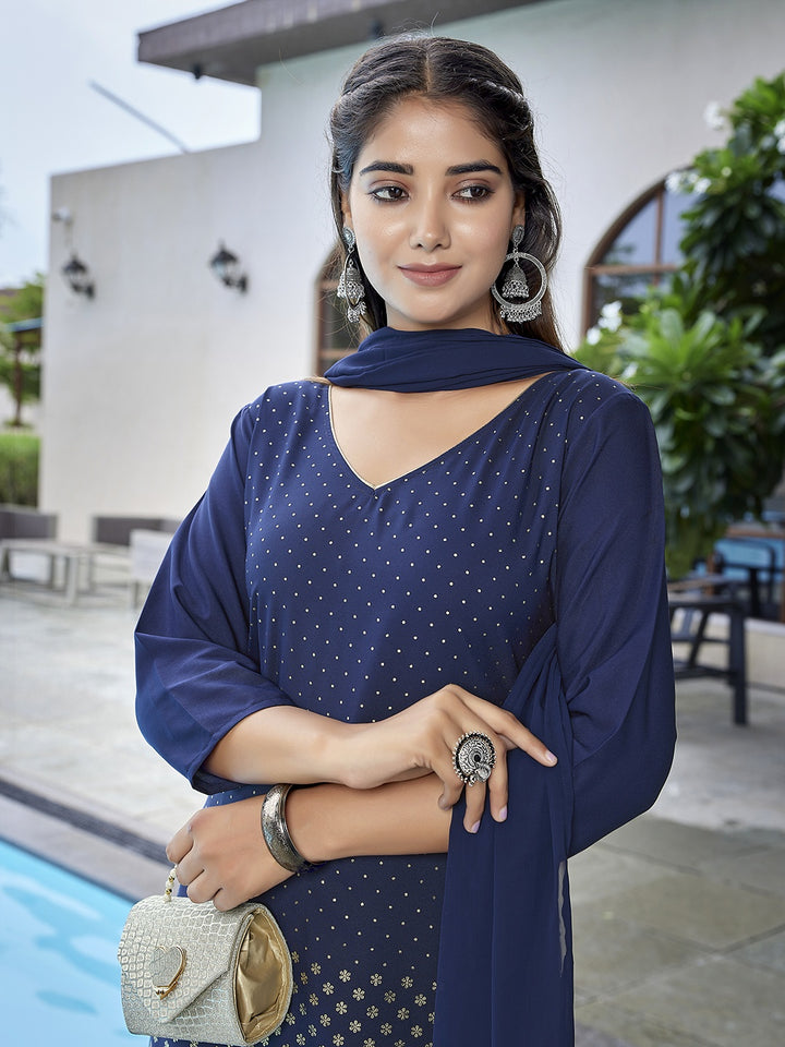 Chic Navy Crepe Top and Bottom Combination | Completed with a Gorgeous Georgette Dupatta
