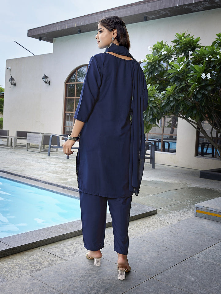 Chic Navy Crepe Top and Bottom Combination | Completed with a Gorgeous Georgette Dupatta