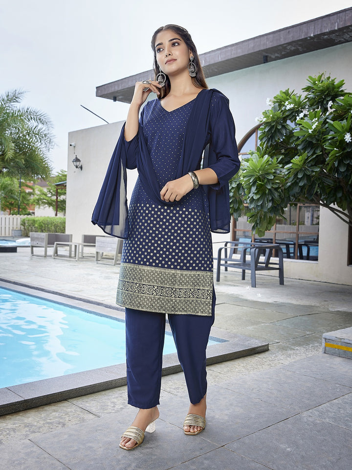 Chic Navy Crepe Top and Bottom Combination | Completed with a Gorgeous Georgette Dupatta