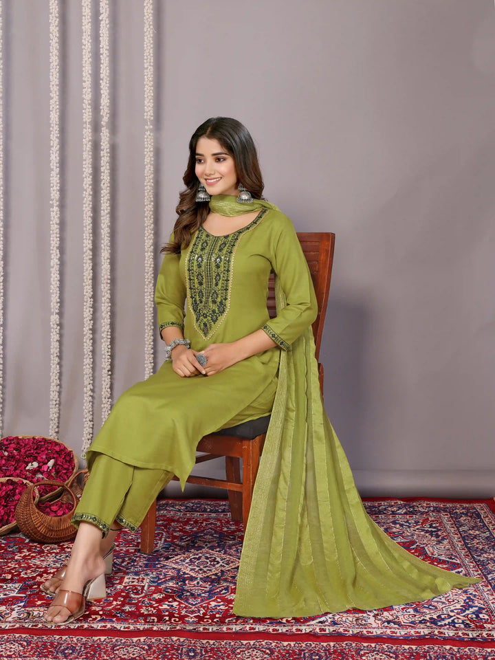 Stylish Readymade Salwar Suit | Embroidered Cotton Blend Fabric for Party Wear