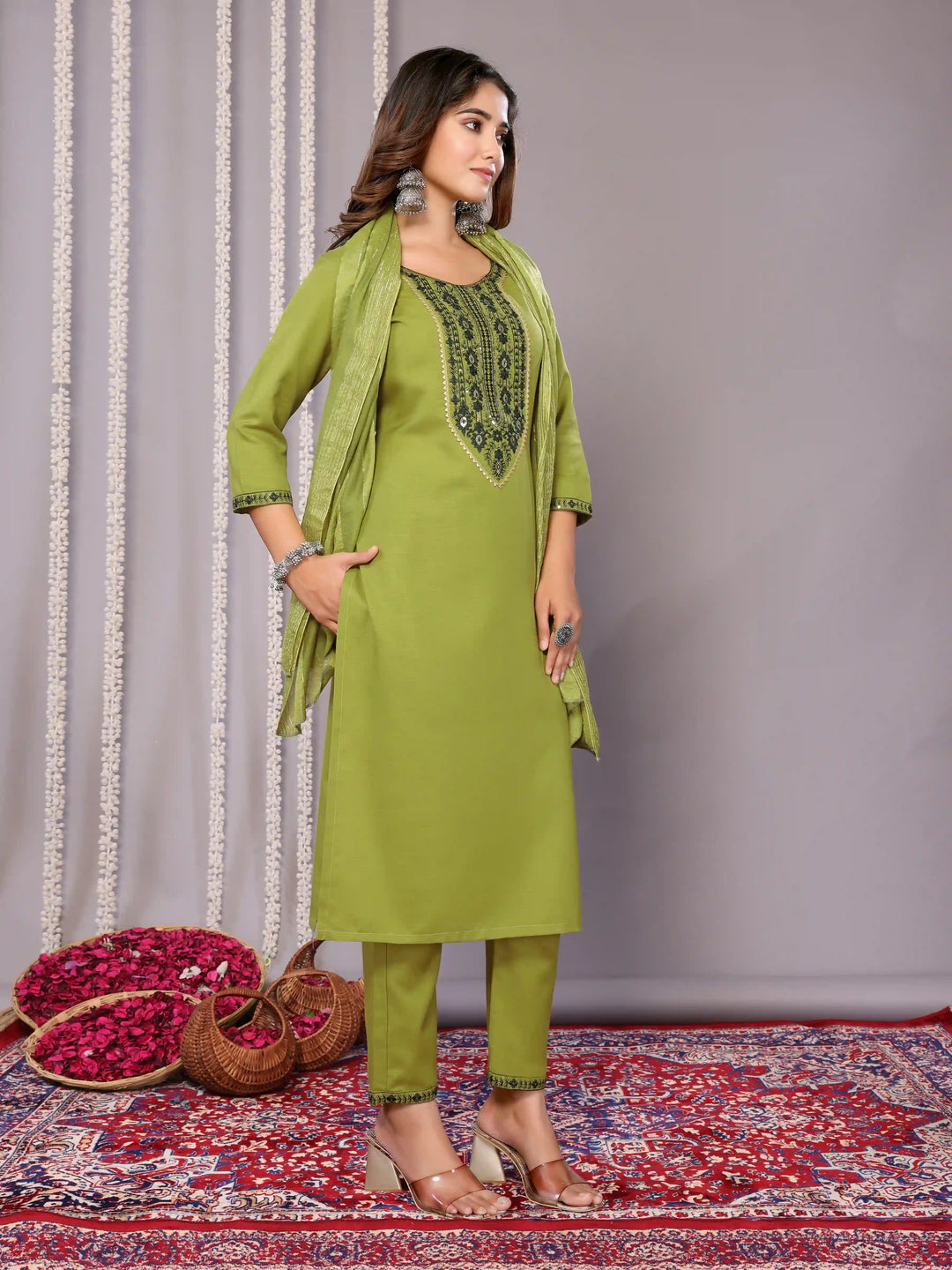 Stylish Readymade Salwar Suit | Embroidered Cotton Blend Fabric for Party Wear