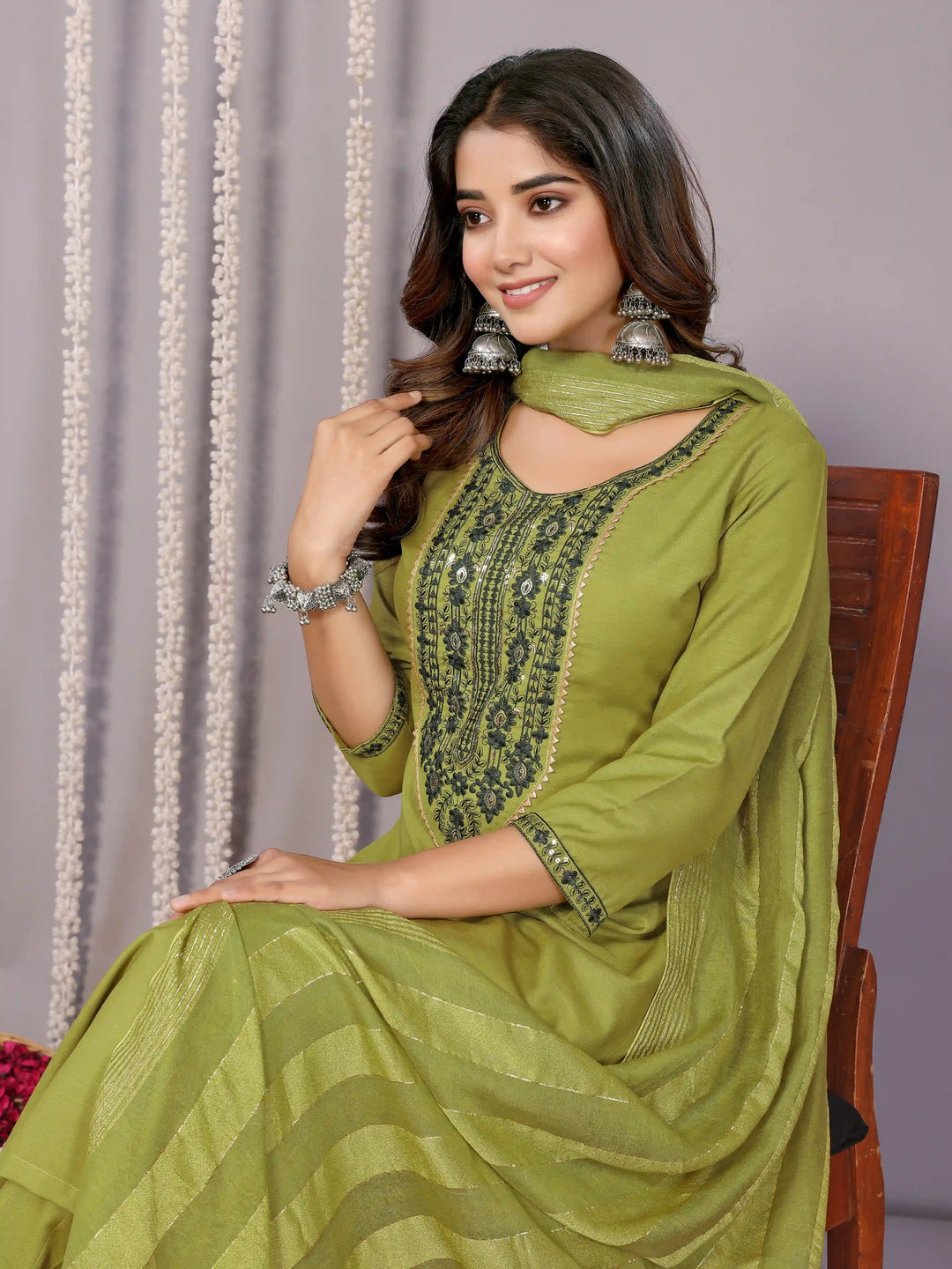 Stylish Readymade Salwar Suit | Embroidered Cotton Blend Fabric for Party Wear